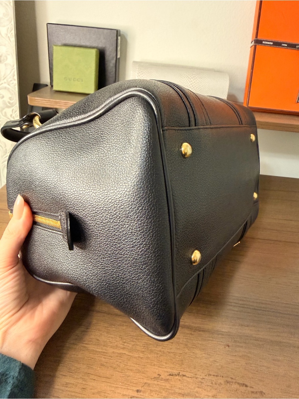 AUTHENTIC - MCM Black Boston Style Too Handle Bag with Gold Hardware - Picture 7 of 13